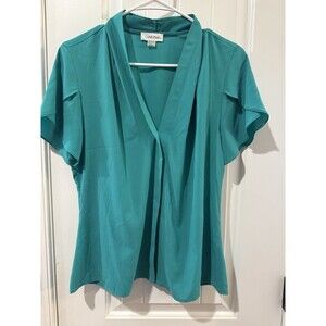 Calvin Klein Women's Blouse With Flutter Sleeves Teal Size M